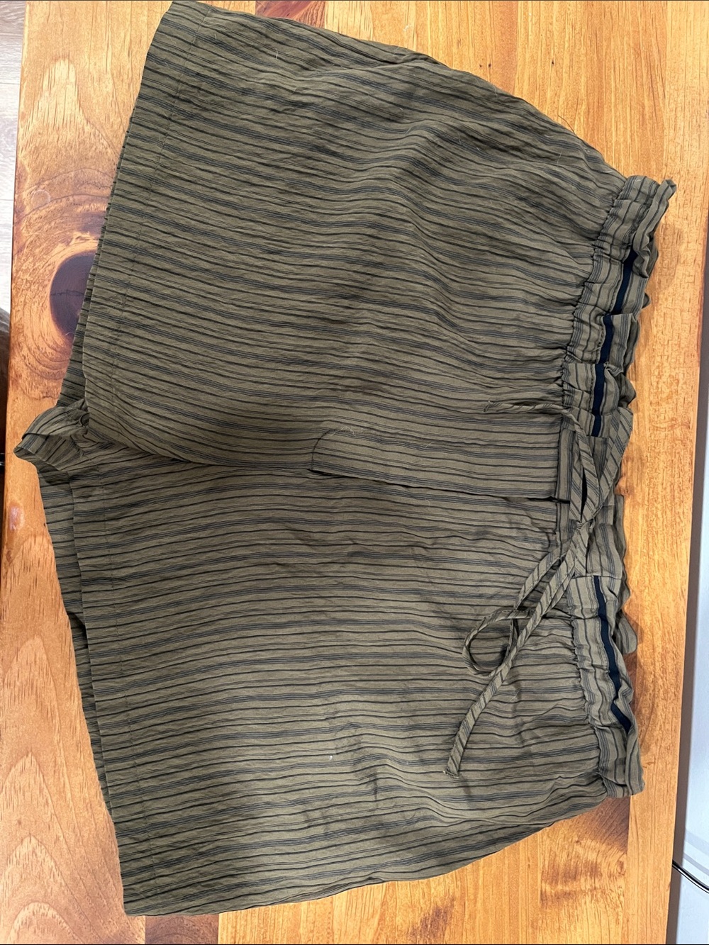 Womens Olive Green Striped Drawstring Shorts